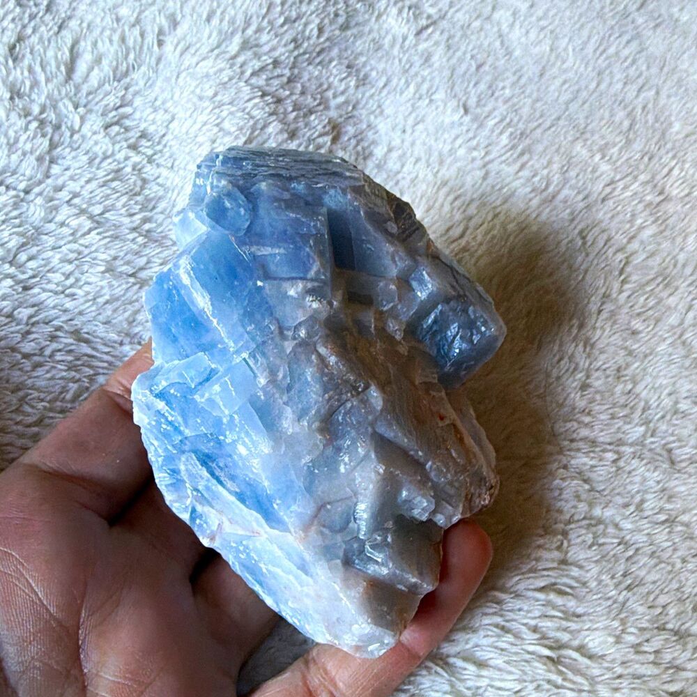 Blue Calcite Crystal Cluster Mineral Specimen Rough Display Stone